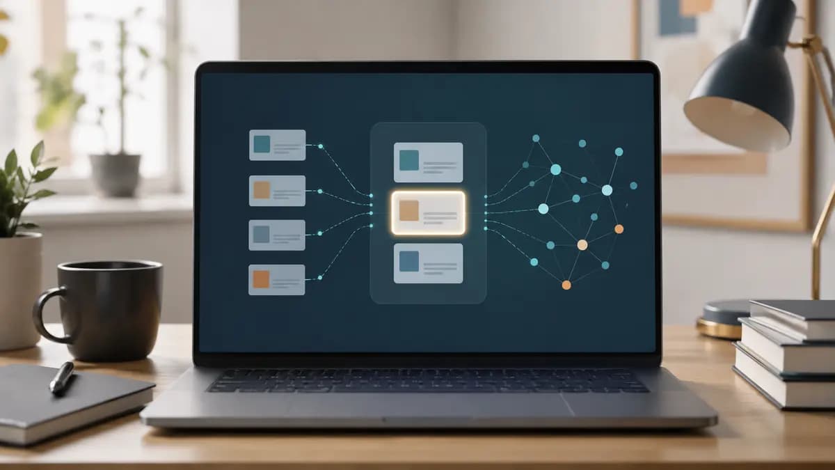 Notebook mostrando dois fluxos abstratos de busca convergindo em documentos selecionados