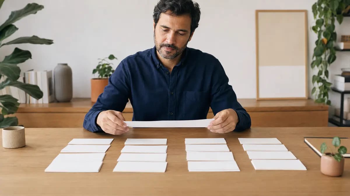 Profissional organiza cartões em grupos para representar a divisão de documentos em chunks