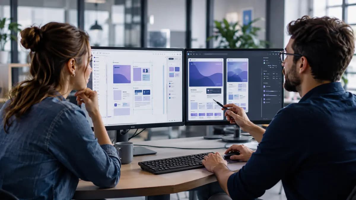 Designer e desenvolvedor comparam componentes no design e na interface implementada