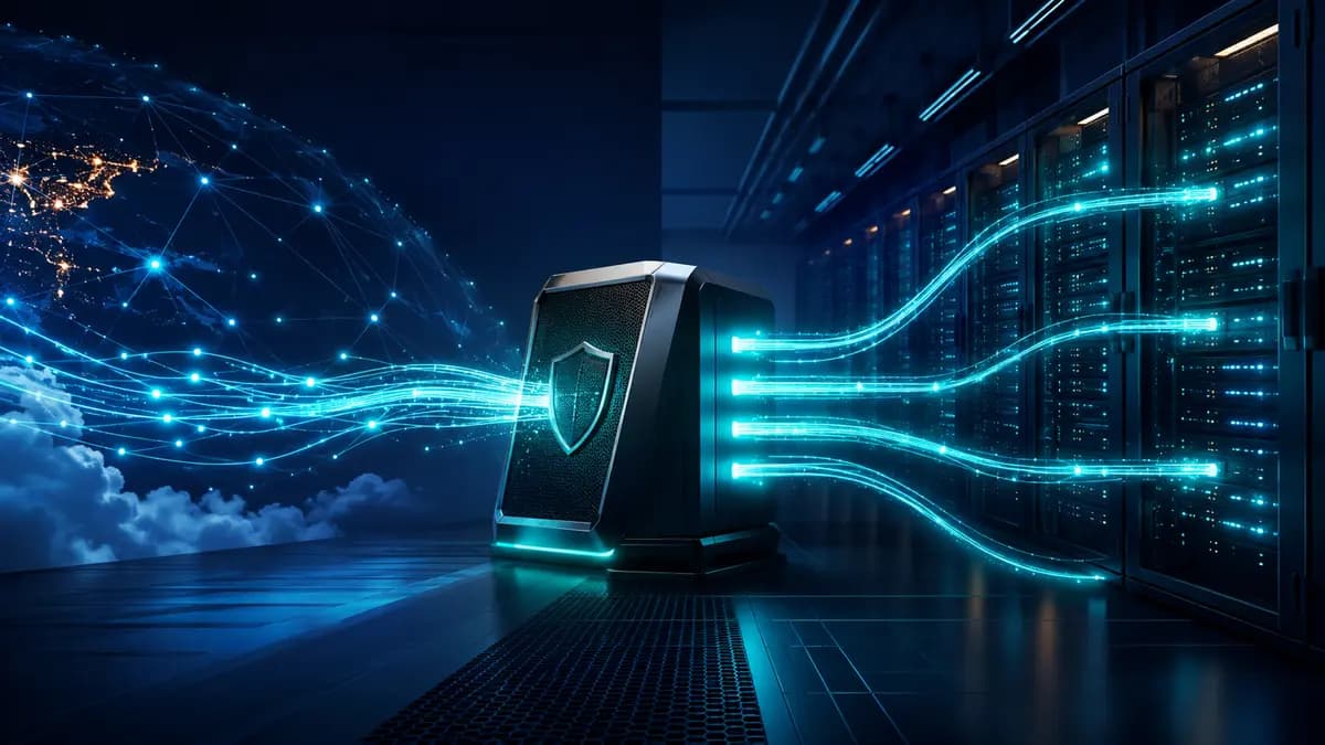 Gateway seguro encaminhando tráfego da internet para servidores de aplicações