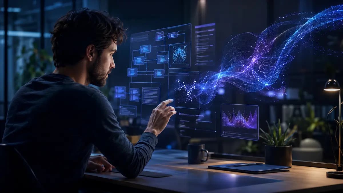 Desenvolvedor usando inteligência artificial para analisar arquitetura, testes e código