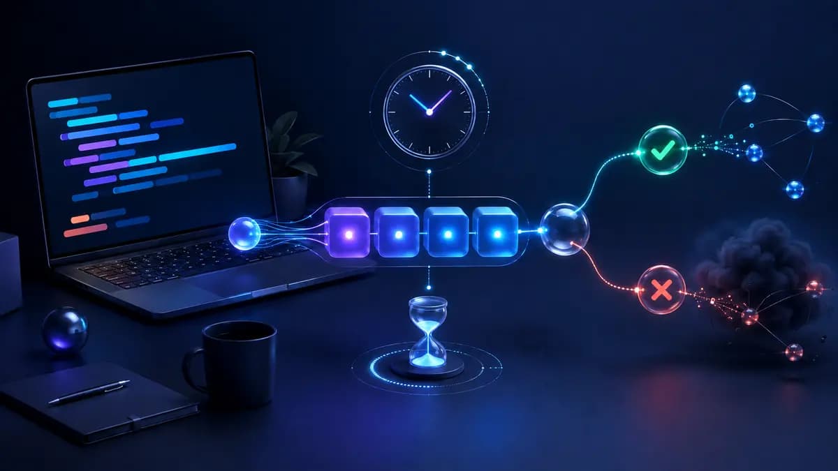Fluxo assíncrono em JavaScript com fila de tarefas e caminhos de sucesso e erro
