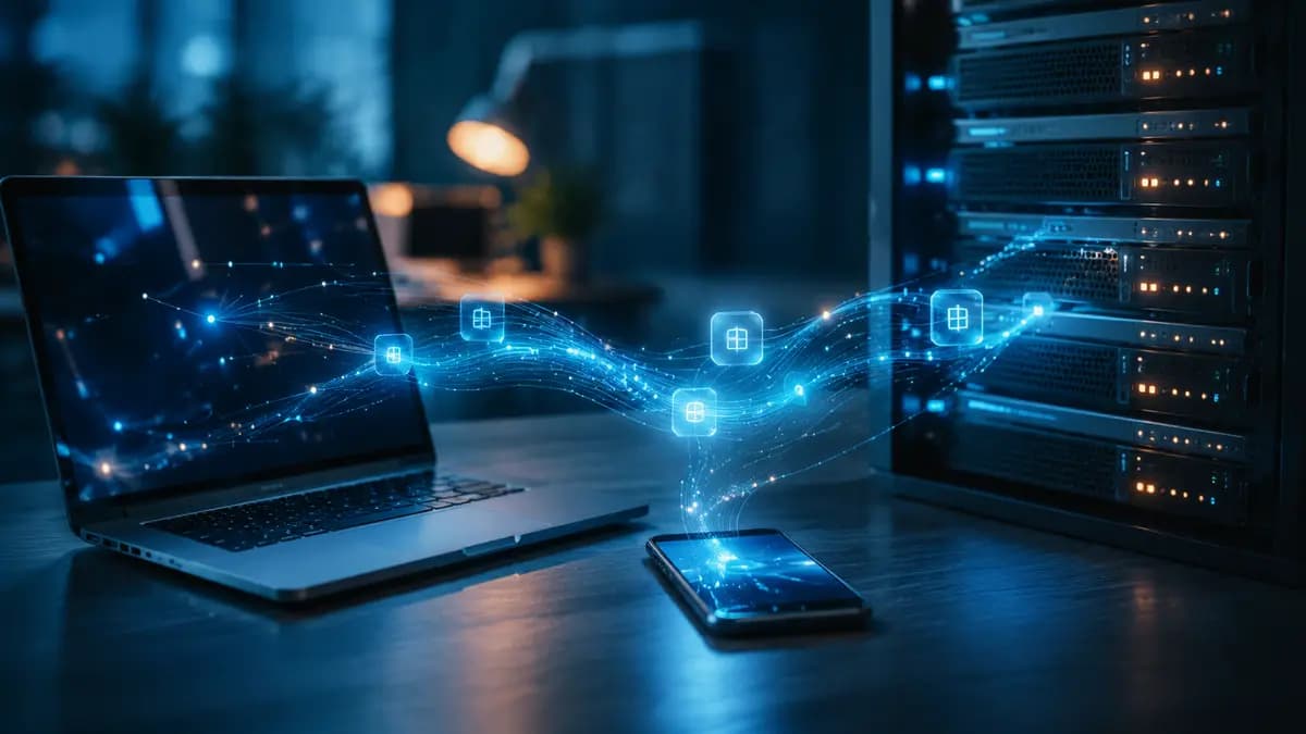 Aplicação web e celular conectados a servidores por fluxos de dados que representam uma API