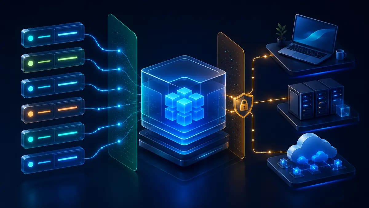 Configurações separadas do código sendo distribuídas com proteção para desenvolvimento, servidores e nuvem