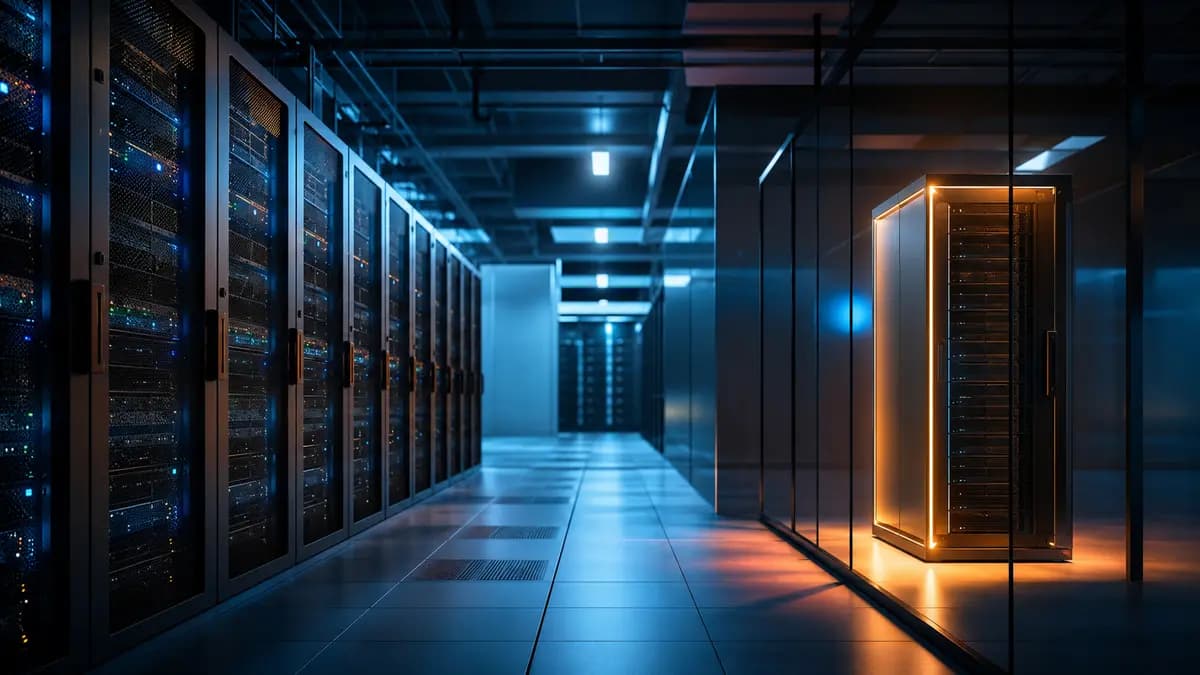 Data center com infraestrutura compartilhada e servidor isolado representando a comparação entre hospedagem compartilhada e VPS