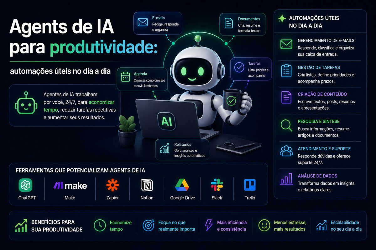 Agents de IA para produtividade automações úteis no dia a dia