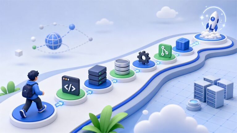 Backend para iniciantes em um roteiro visual com servidor, API, banco de dados e deploy.