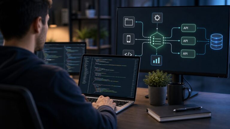 Node.js para back-end com desenvolvedor criando APIs em JavaScript