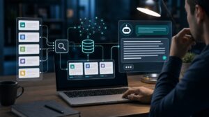 RAG em IA conectando busca de documentos e geração de resposta contextual